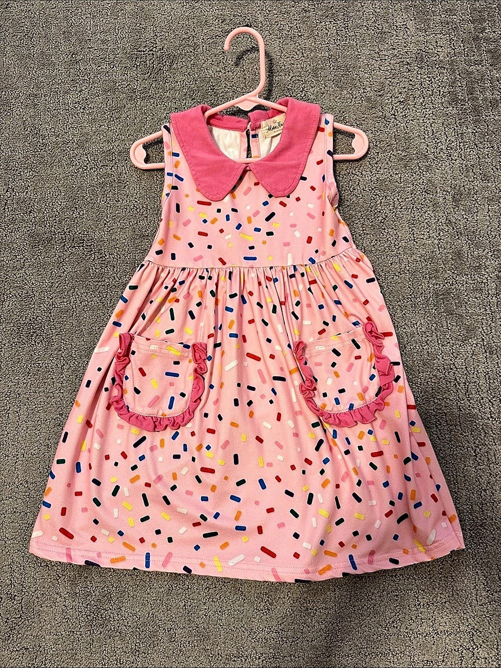 Marie Nicole Girls Pink Sprinkle Print Collared Dress